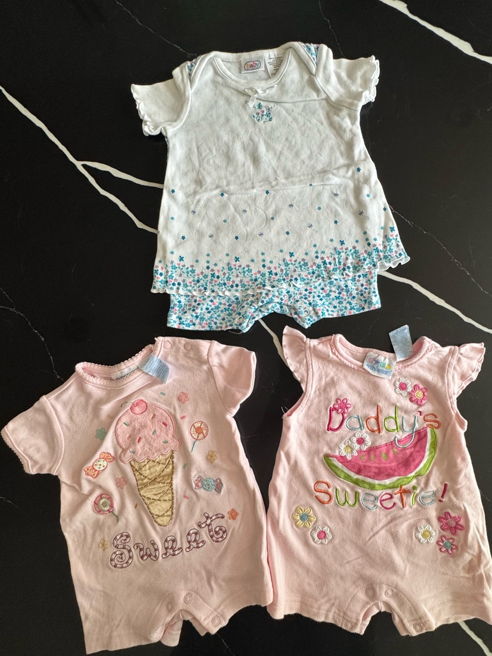 Vintage Y2K 3 Baby Rompers - Pink & White Floral Sets